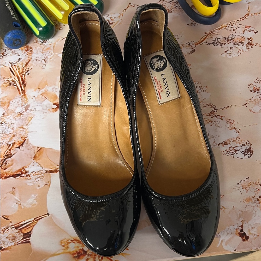 Vintage Lanvin Black Patent Leather Women's Pumps